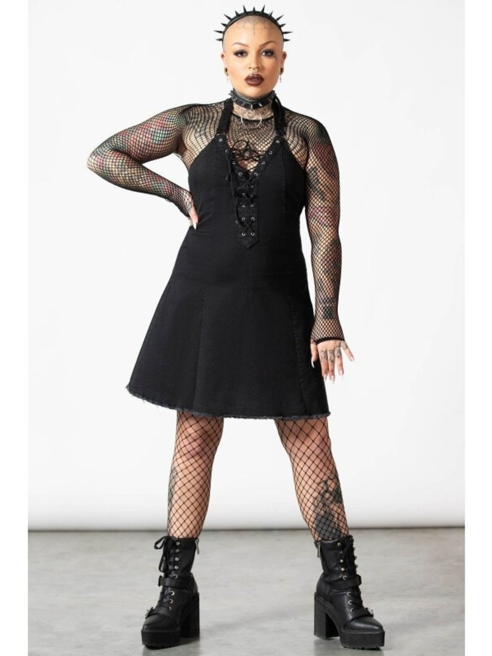 NWT Killstar Subzero Halter Black Lace-Up Goth A-Line Mini Dress M